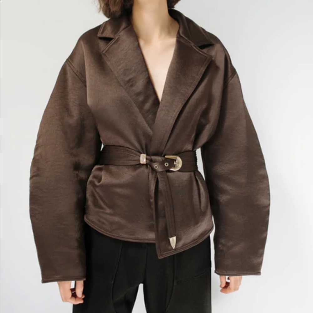 Nanushka Brown Mantra Belted Jacket Size Medium